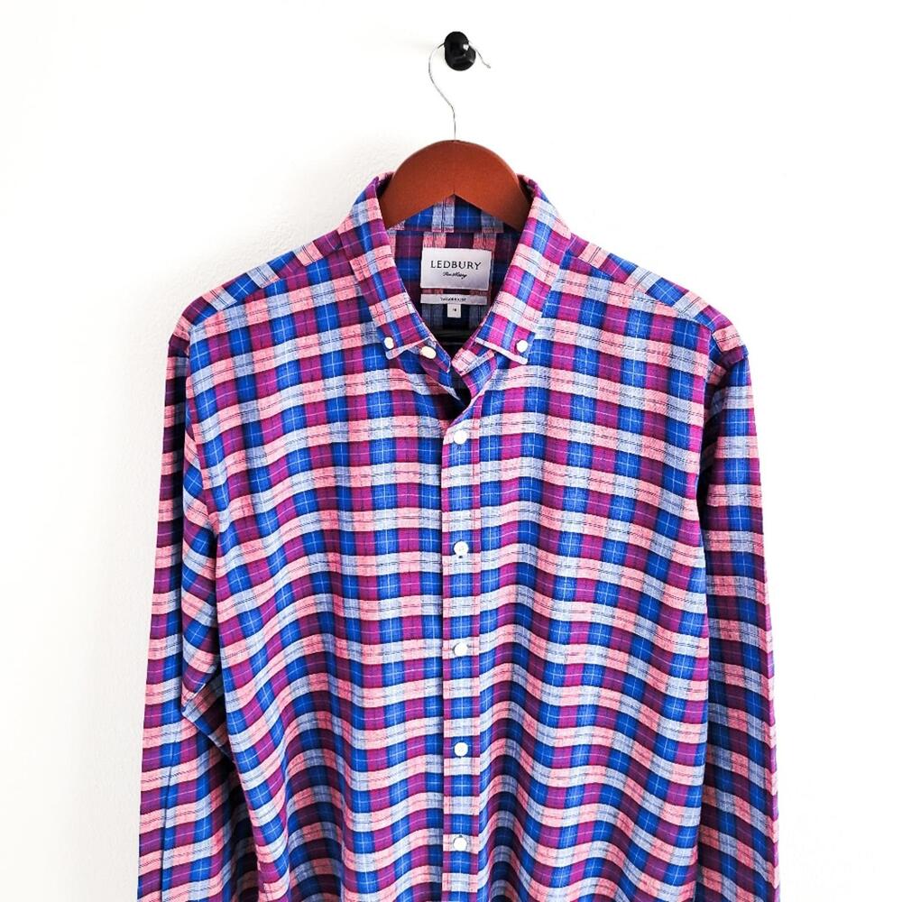 NEW Ledbury Linen Cotton Button Down Shirt Tailored Fit Mens 16 Blue Purple - Picture 5 of 9